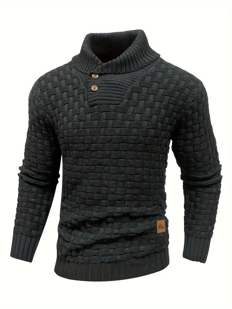 Men’s Textured Knit Sweater with Buttoned Collar – Cozy and Stylish