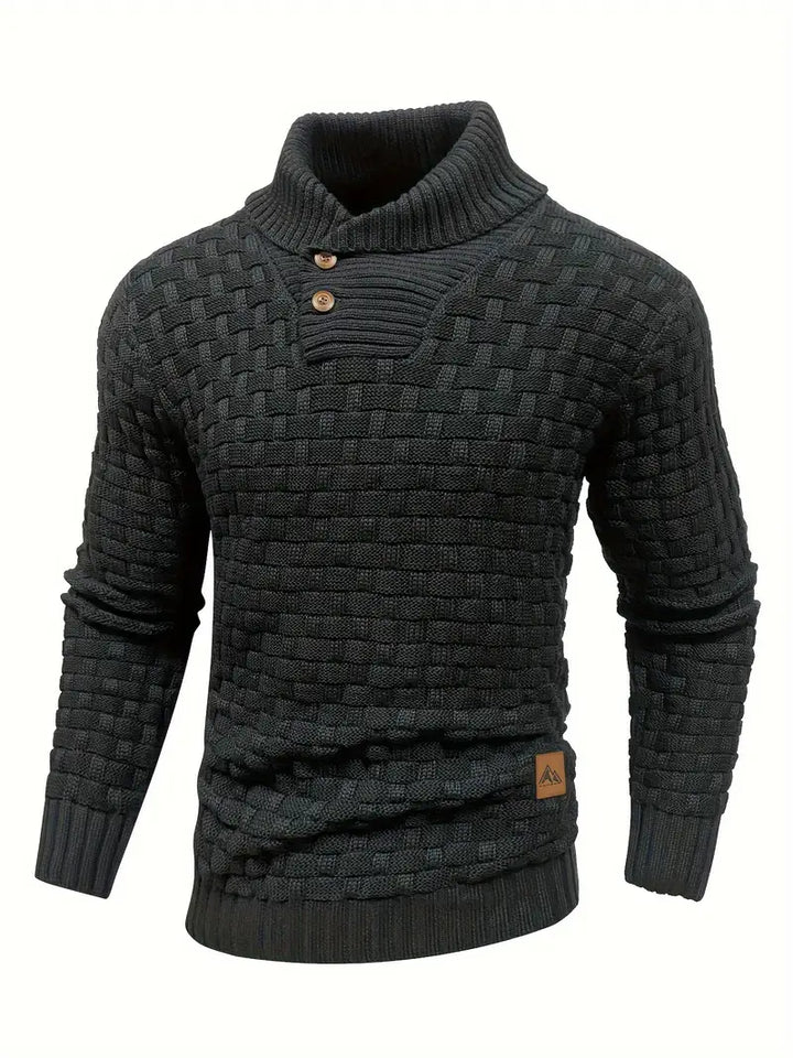 Men’s Textured Knit Sweater with Buttoned Collar – Cozy and Stylish