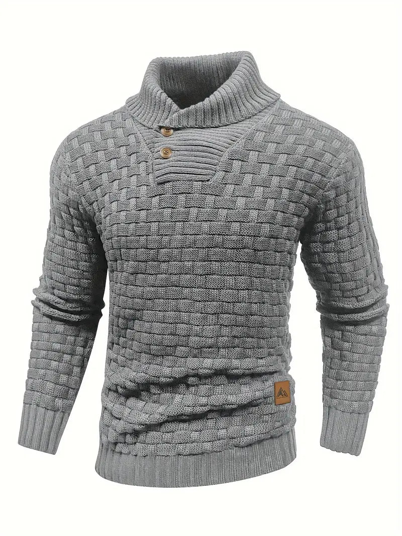 Men’s Textured Knit Sweater with Buttoned Collar – Cozy and Stylish