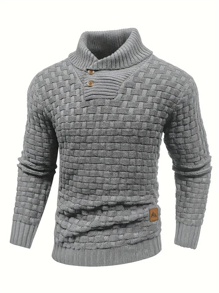 Men’s Textured Knit Sweater with Buttoned Collar – Cozy and Stylish