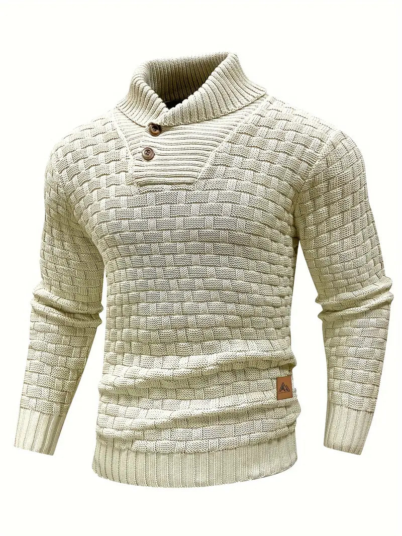 Men’s Textured Knit Sweater with Buttoned Collar – Cozy and Stylish