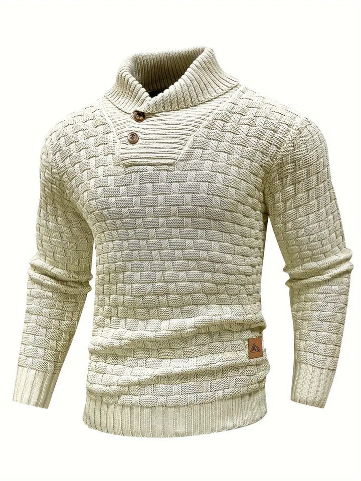 Men’s Textured Knit Sweater with Buttoned Collar – Cozy and Stylish