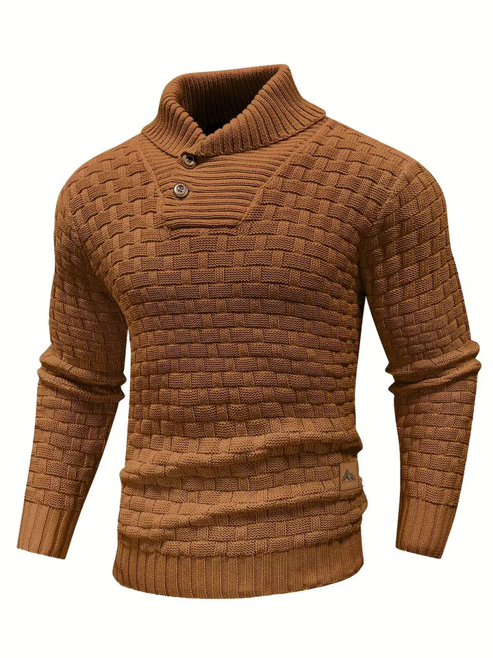 Men’s Textured Knit Sweater with Buttoned Collar – Cozy and Stylish