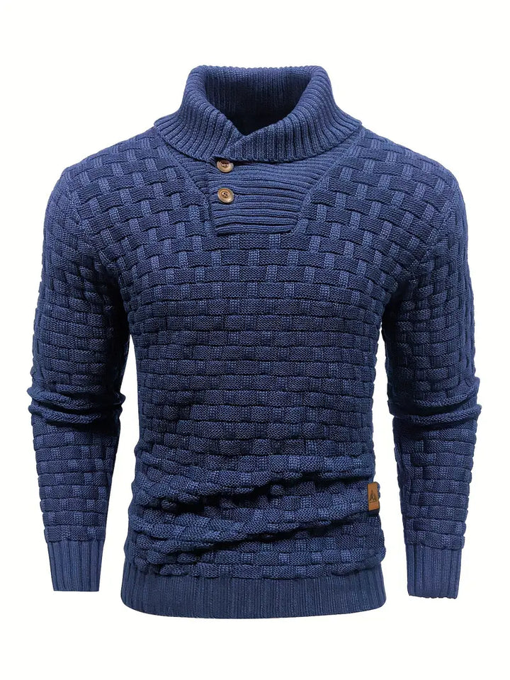 Men’s Textured Knit Sweater with Buttoned Collar – Cozy and Stylish