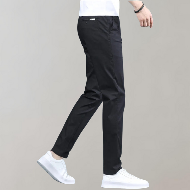 Men’s Straight-Leg Casual Pants with Button and Zip Closure
