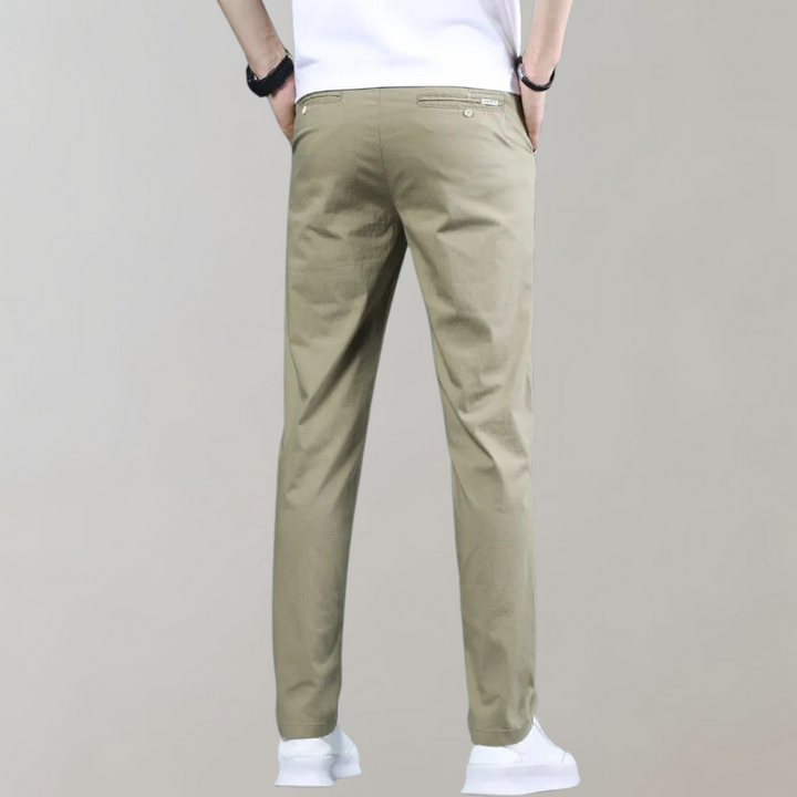 Men’s Straight-Leg Casual Pants with Button and Zip Closure