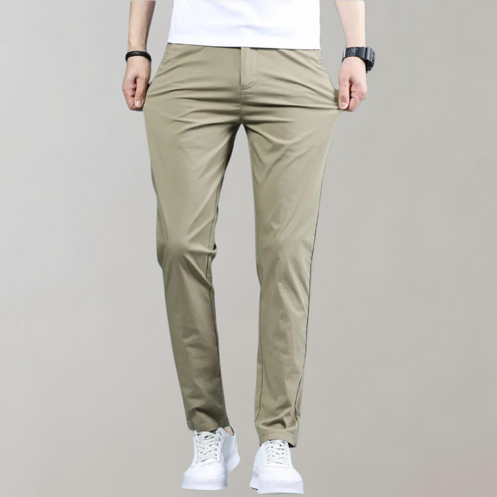 Men’s Straight-Leg Casual Pants with Button and Zip Closure