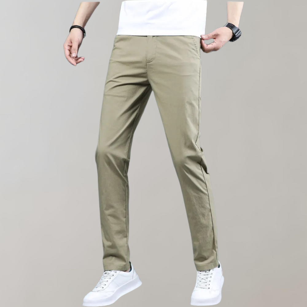 Men’s Straight-Leg Casual Pants with Button and Zip Closure