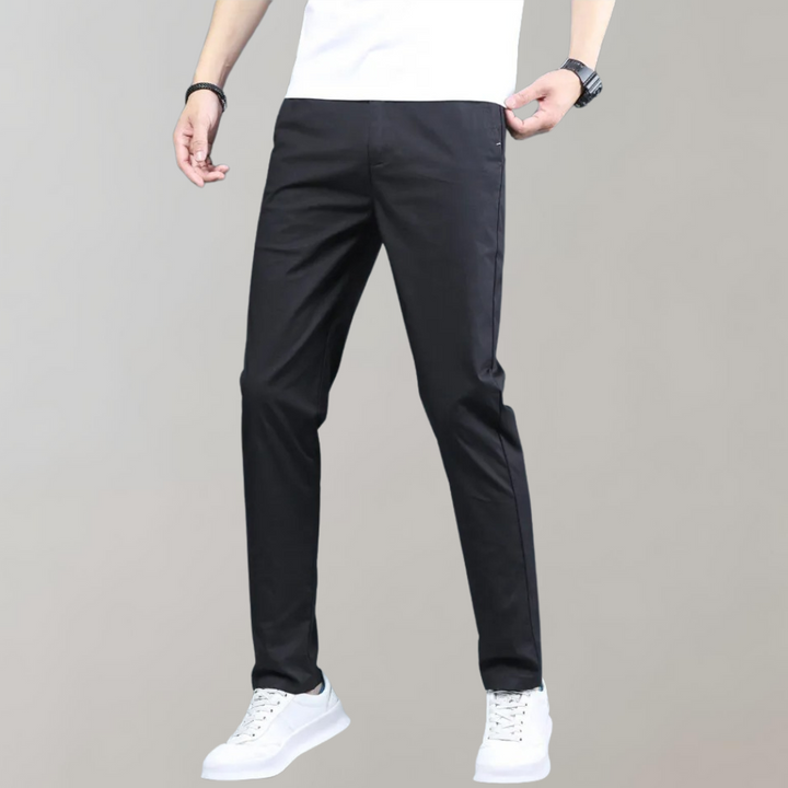 Men’s Straight-Leg Casual Pants with Button and Zip Closure