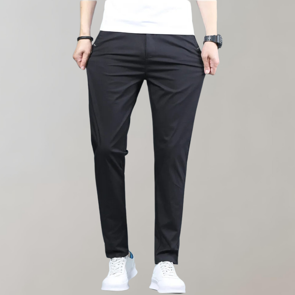 Men’s Straight-Leg Casual Pants with Button and Zip Closure