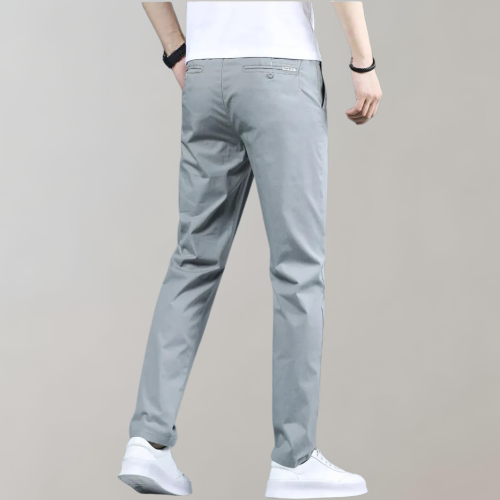 Men’s Straight-Leg Casual Pants with Button and Zip Closure