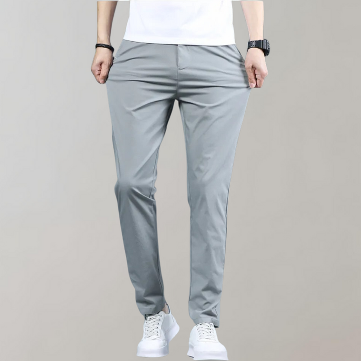 Men’s Straight-Leg Casual Pants with Button and Zip Closure