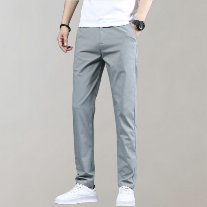 Men’s Straight-Leg Casual Pants with Button and Zip Closure
