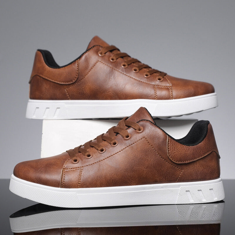 Men’s Casual Lace-Up Sneakers with Leather-Look Finish