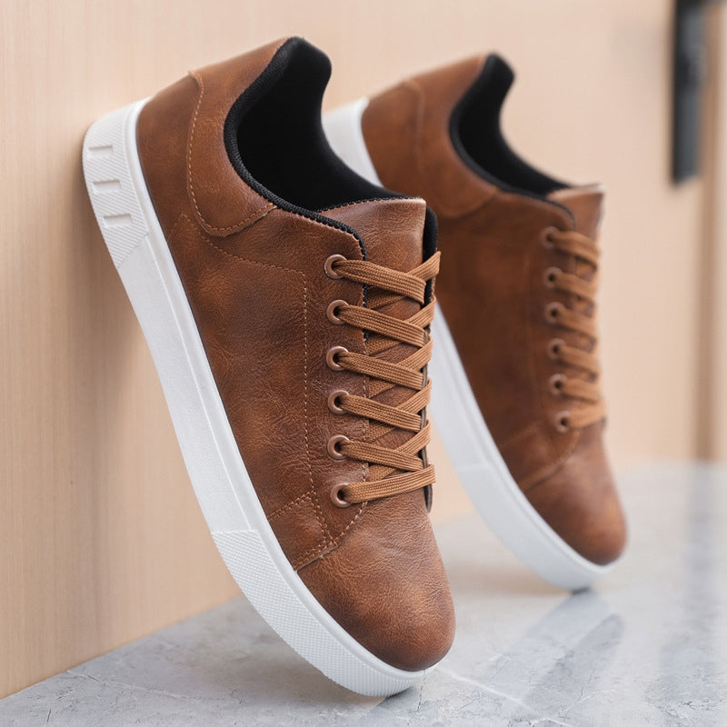 Men’s Casual Lace-Up Sneakers with Leather-Look Finish