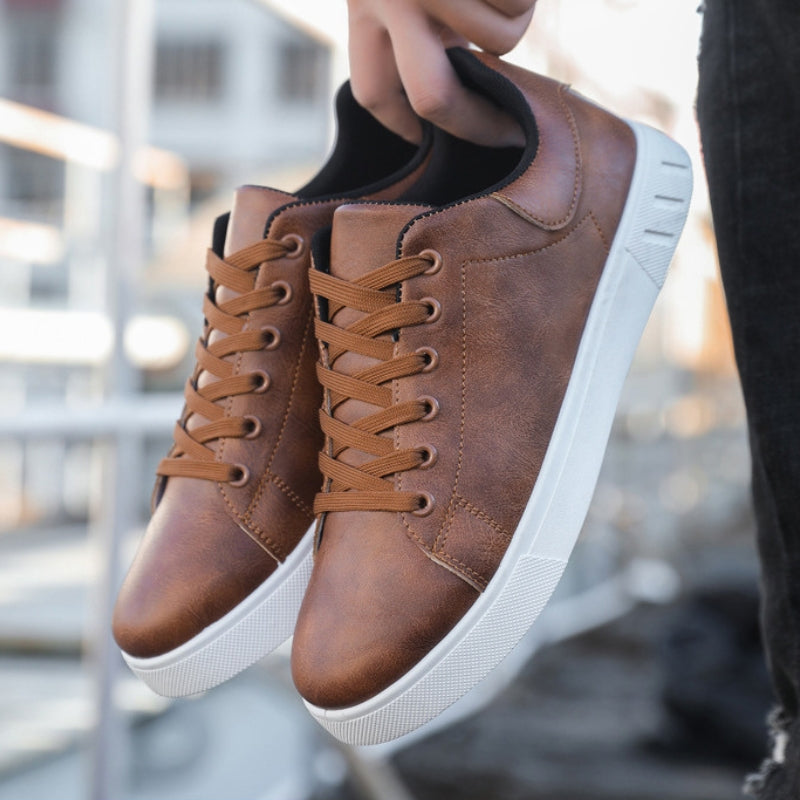 Men’s Casual Lace-Up Sneakers with Leather-Look Finish