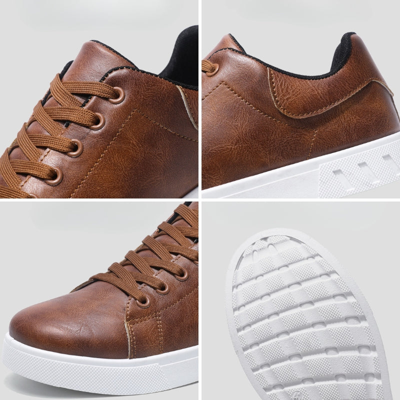 Men’s Casual Lace-Up Sneakers with Leather-Look Finish