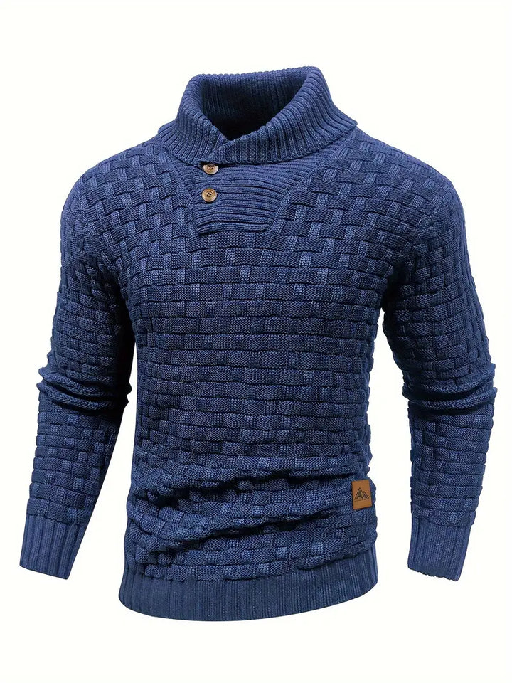 Men’s Textured Knit Sweater with Buttoned Collar – Cozy and Stylish