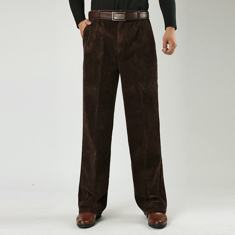 Men’s Wide-Leg Pleated Trousers with Belt Loops