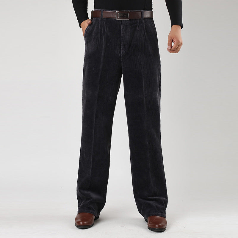 Men’s Wide-Leg Pleated Trousers with Belt Loops
