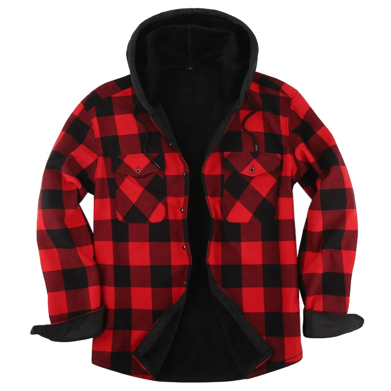 Cozy Fleece-Lined Plaid Hoodie Jacket