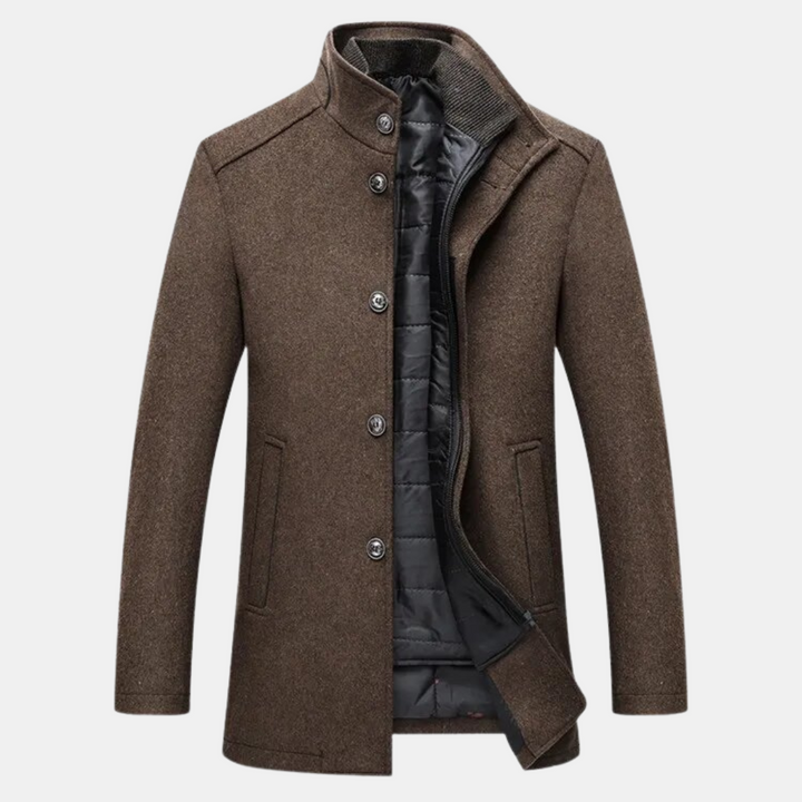 Men’s Quilted Winter Coat with Lined Interior and Stand-Up Collar