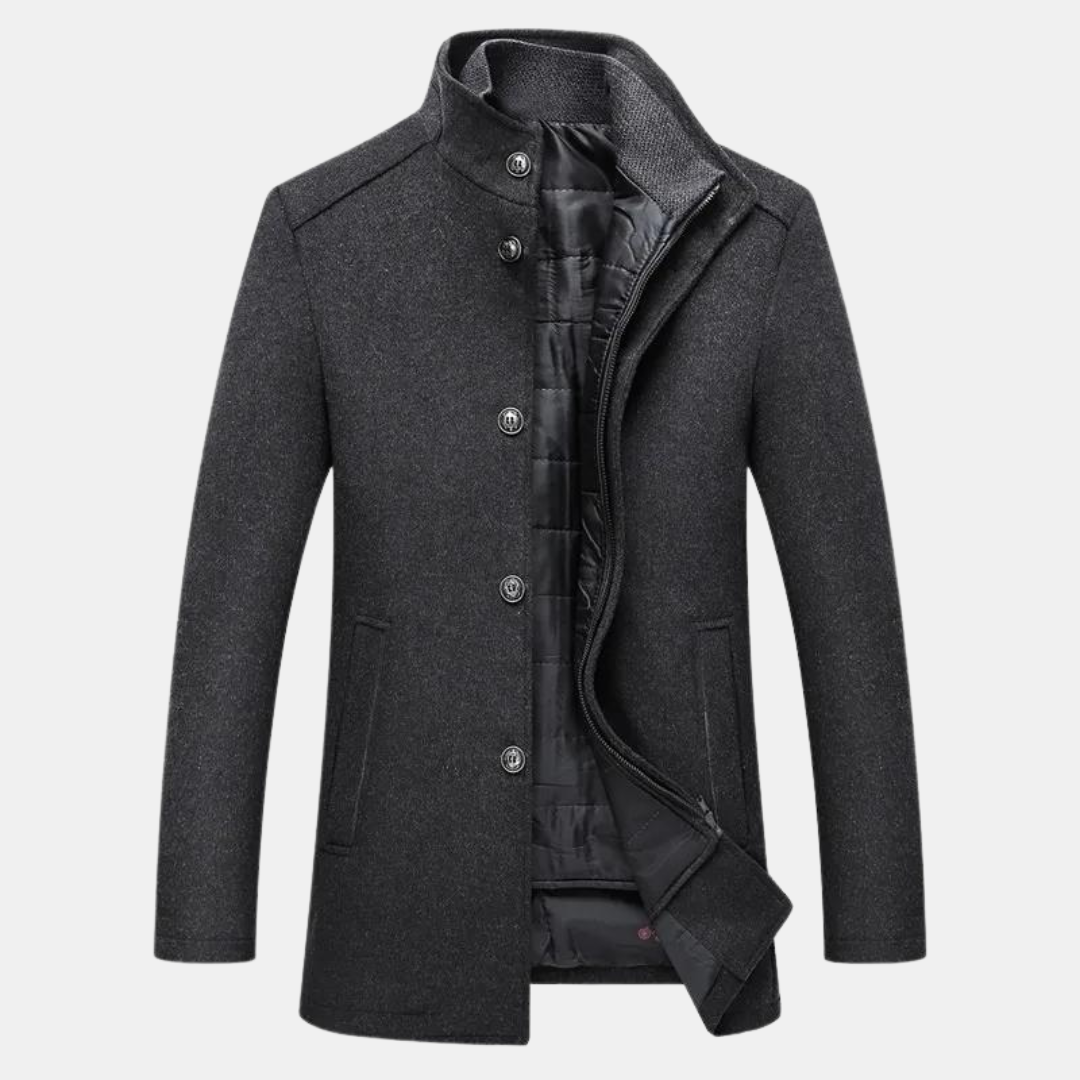 Men’s Quilted Winter Coat with Lined Interior and Stand-Up Collar