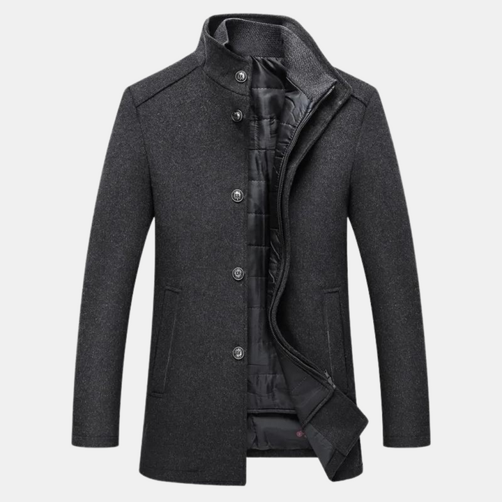 Men’s Quilted Winter Coat with Lined Interior and Stand-Up Collar