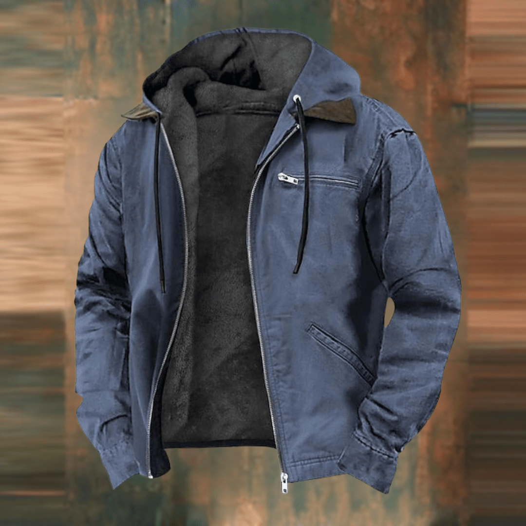 Men's Retro-Style Hooded Zip-Up Jacket