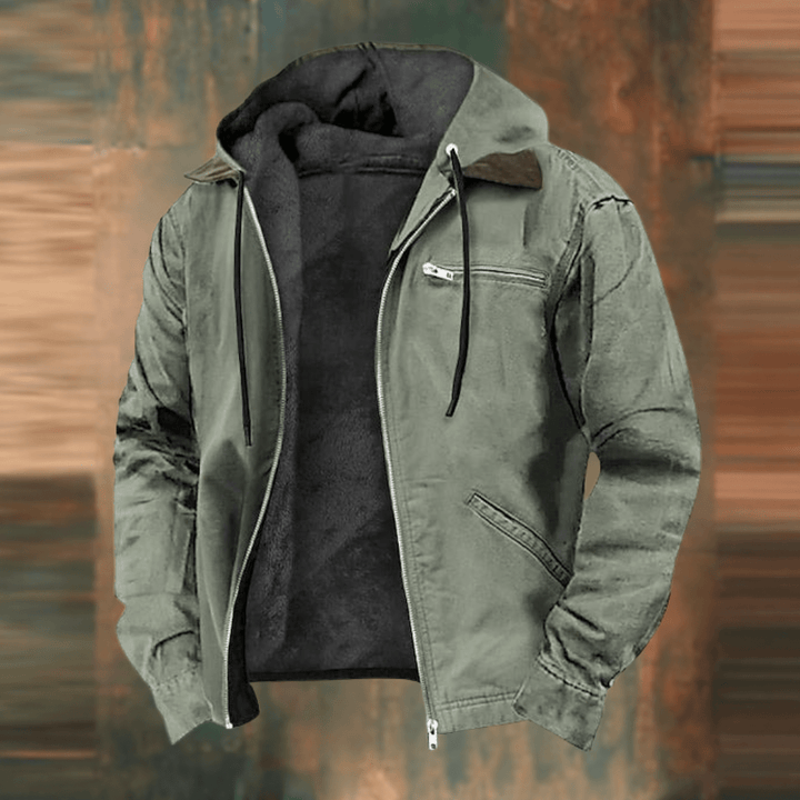 Men's Retro-Style Hooded Zip-Up Jacket