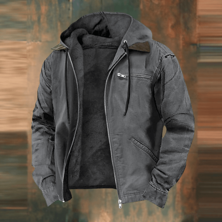 Men's Retro-Style Hooded Zip-Up Jacket
