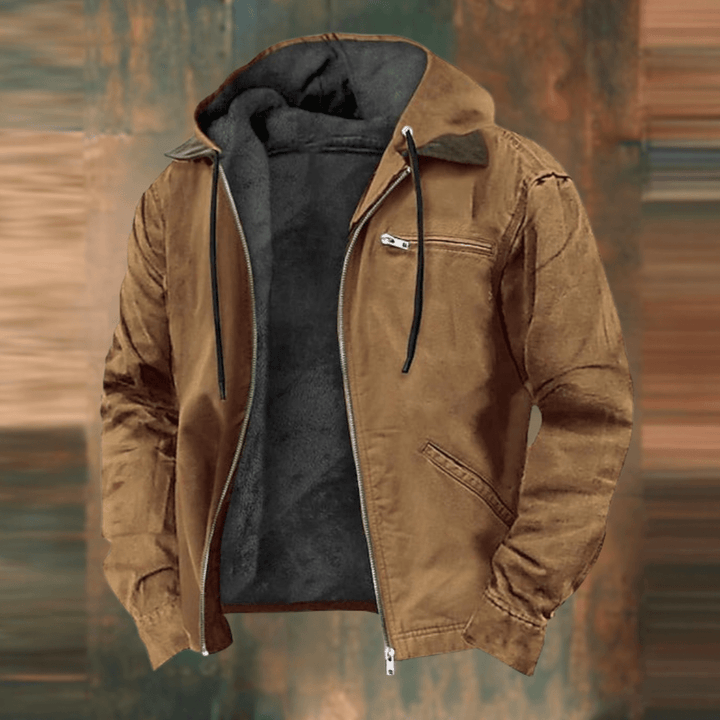 Men's Retro-Style Hooded Zip-Up Jacket