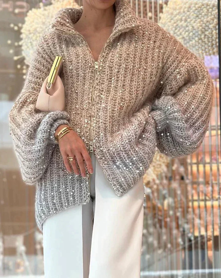 CASY | GLITTERING SILK CARDIGAN SWEATER