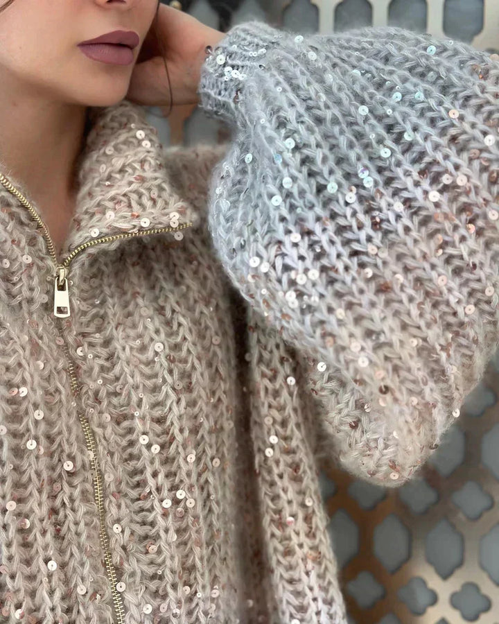 CASY | GLITTERING SILK CARDIGAN SWEATER