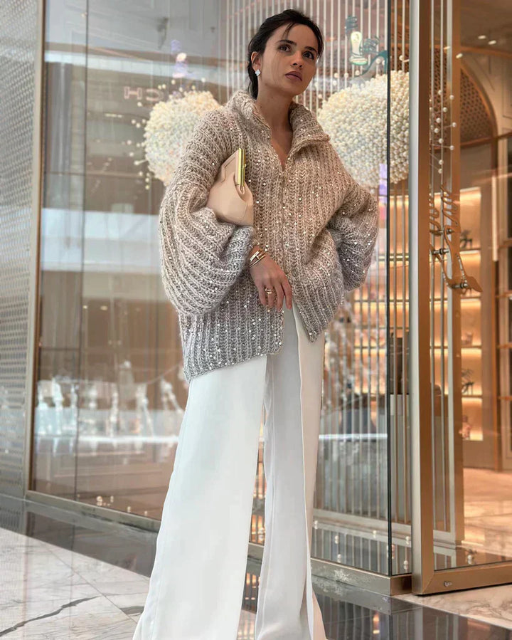 CASY | GLITTERING SILK CARDIGAN SWEATER