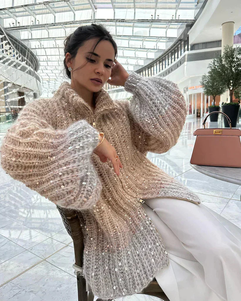 CASY | GLITTERING SILK CARDIGAN SWEATER